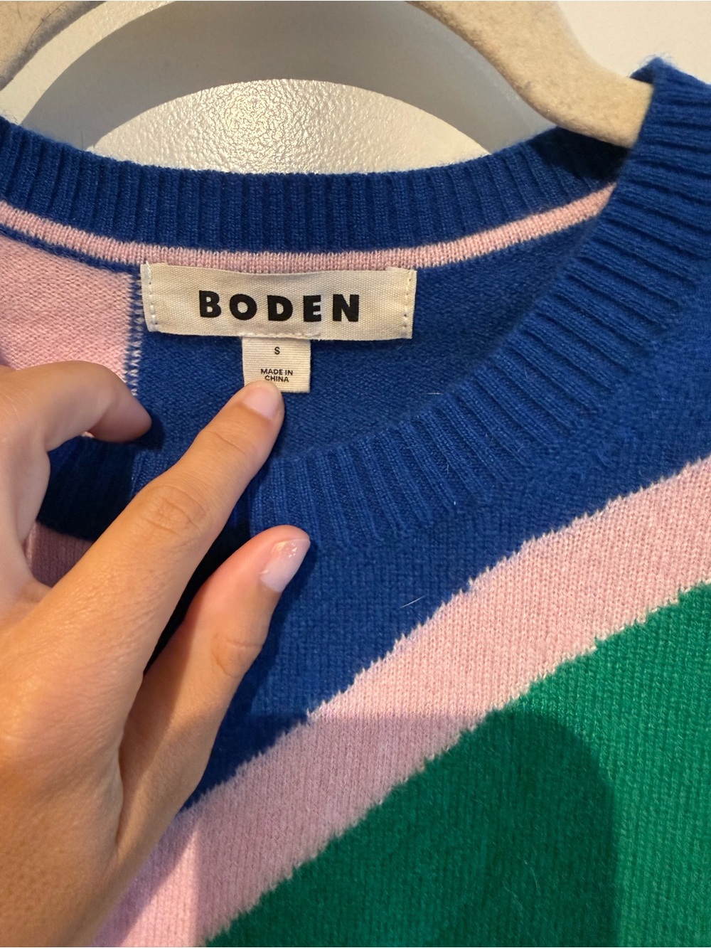Boden Colorblock Knit Sweater in Blue, Pink & Green - Picture 3 of 5